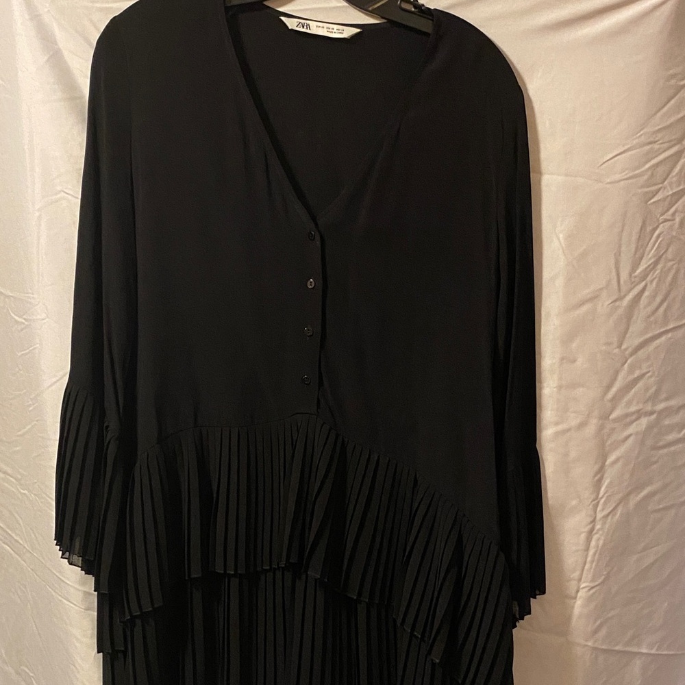 Zara Black High Low Dress with Pleats